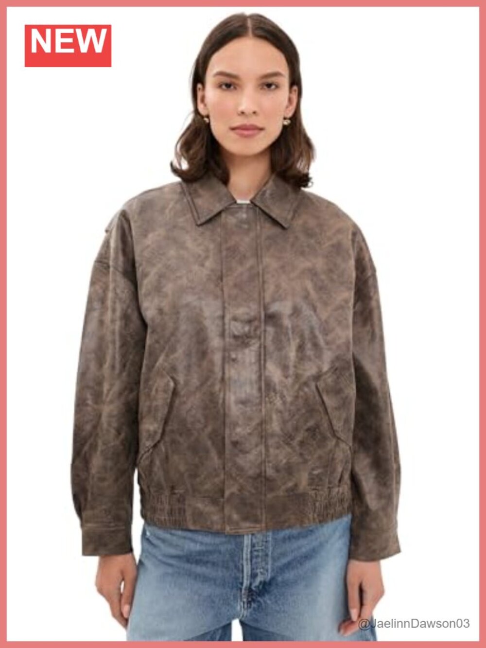 Faux Leather Bomber Jacket Snap Flap Hidden Zip Casual